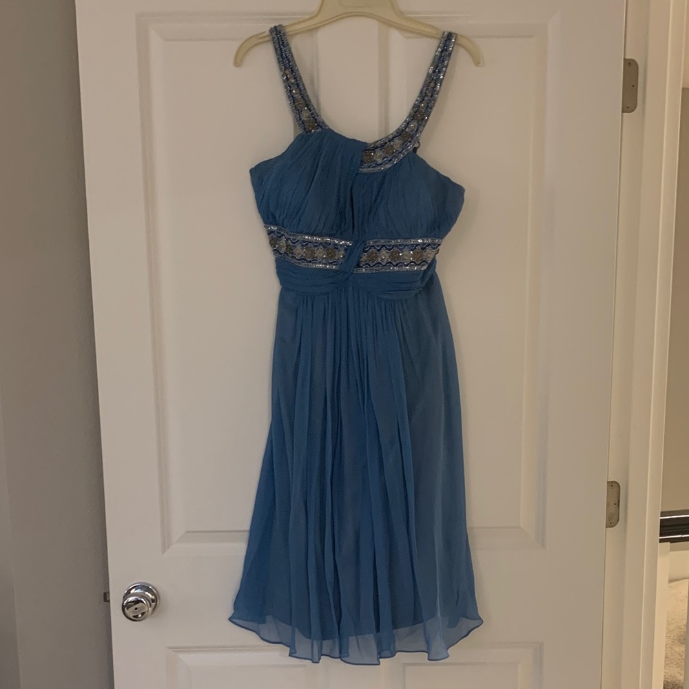 Elegant Blue Grecian Style Evening Dress